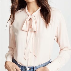 Theory Weekender Silk Tie Neck Button Down In Petal Pink Size P US 2-6